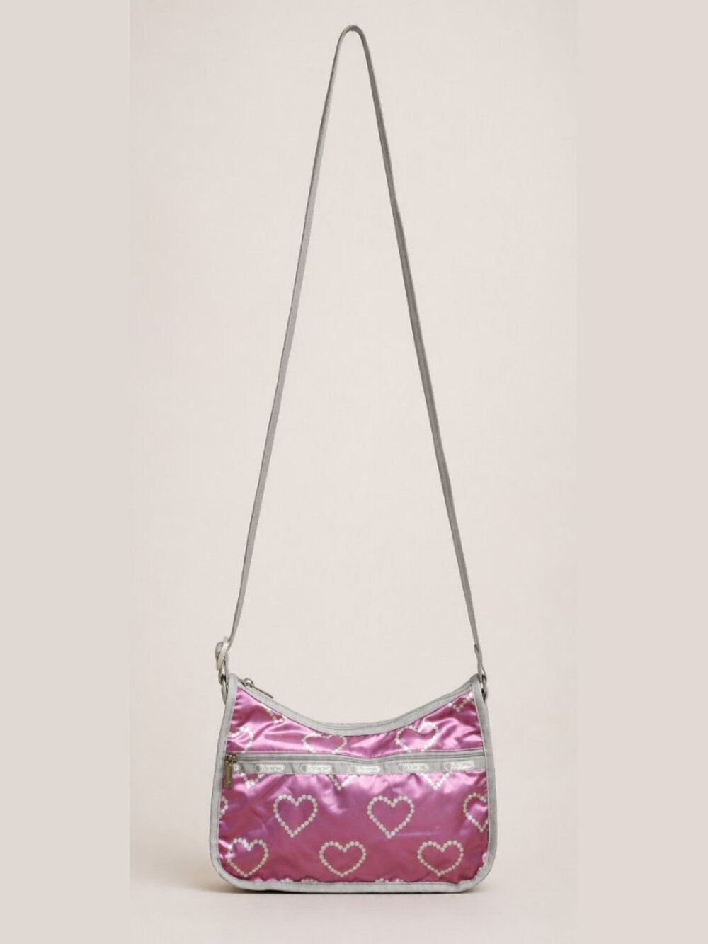 LeSportsac Rose Pink Pearl Heart Hobo Crossbody Bag Adjustable Strap